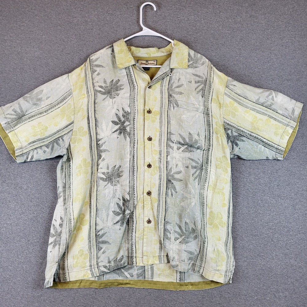 Tommy Bahama Shirt Adult Extra Large 100% Linen Floral Hawaiian Mens